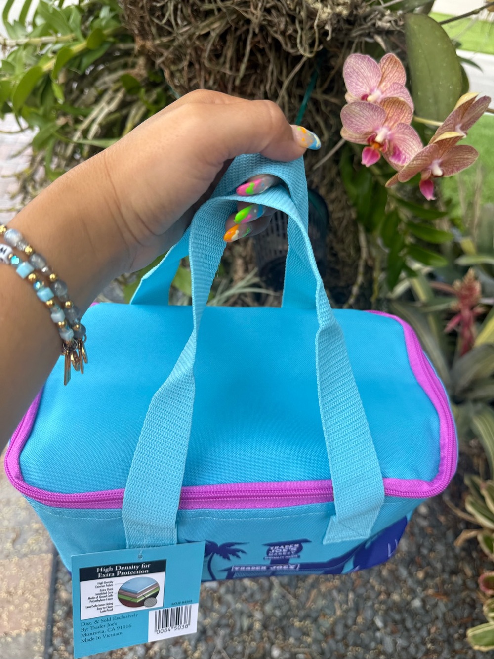 NWT | Trader Joe's Mini Insulated Bag in Turquoise & Pink - Picture 2 of 6